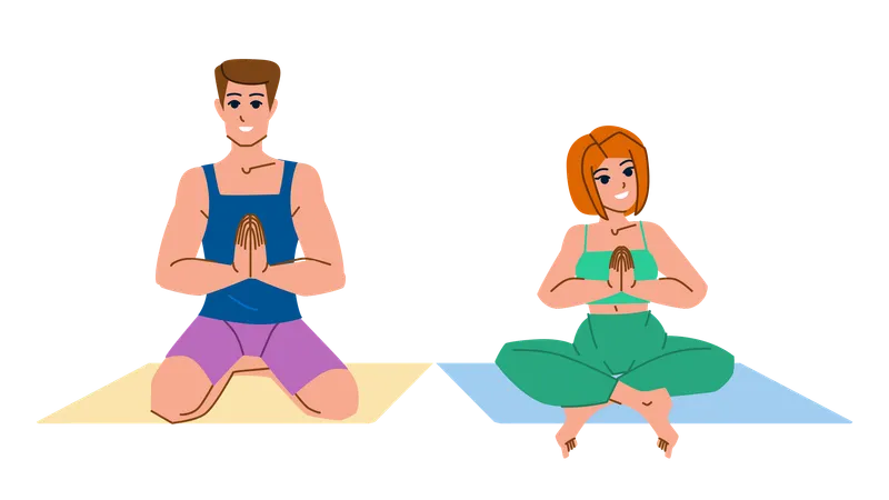 Couple Doing Yoga Vector Home Workout Exercise Sport Woman Man Family Health Couple Doing Yoga Character People Flat Cartoon Illustration Illustration