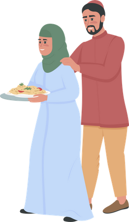 Couple donating food Illustration
