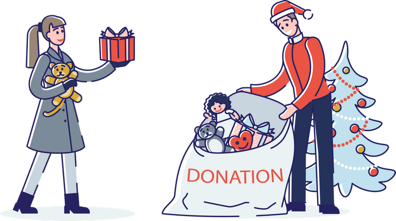 Couple donating toys during Christmas  Illustration