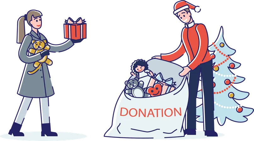 Couple donating toys during Christmas  Illustration