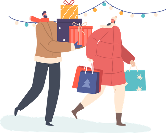 Couple done gift shopping  Illustration