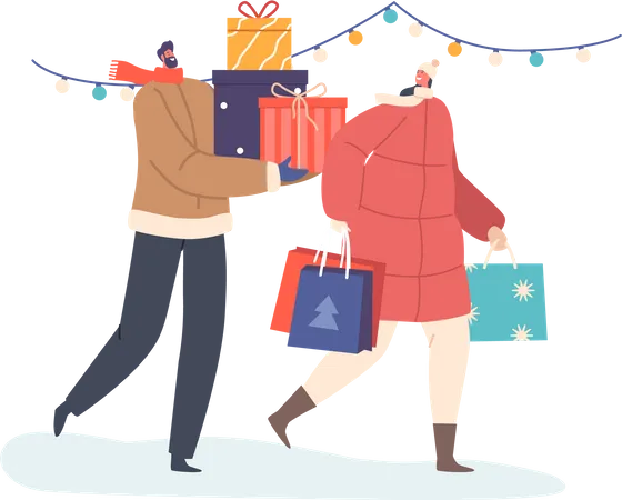 Couple done gift shopping  Illustration