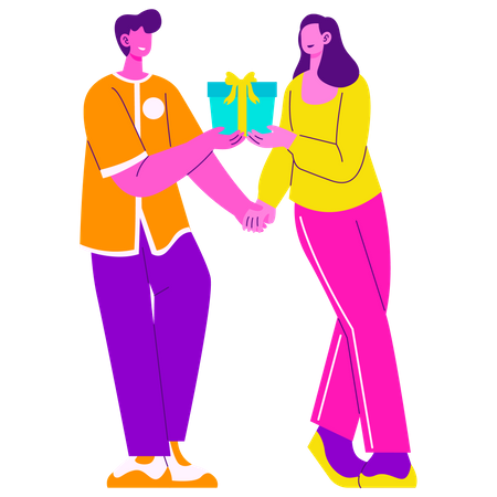 Couple donnant un cadeau  Illustration