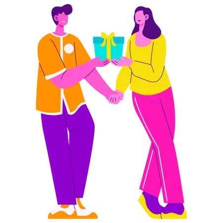 Couple donnant un cadeau  Illustration