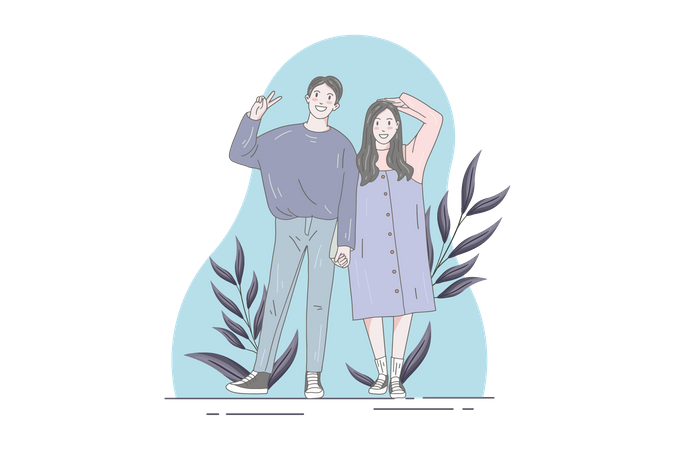 Un couple pose ensemble  Illustration