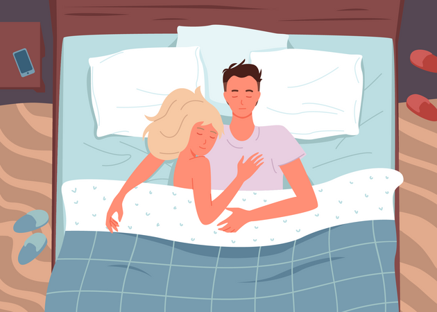 Couple dormant paisiblement ensemble sur le lit  Illustration