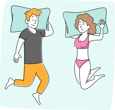 Couple, dormir, lit, vue dessus  Illustration