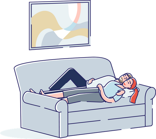 Couple dormant sur un canapé dans le salon  Illustration