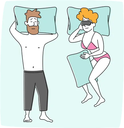 Couple dormant sur un lit confortable  Illustration