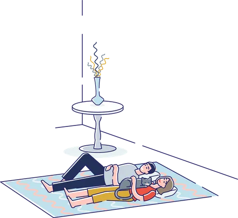Un couple dort ensemble par terre  Illustration