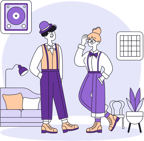 Couple dressed up in retro style for party  Illustration