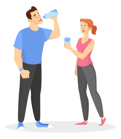 Couple drink water  Illustration