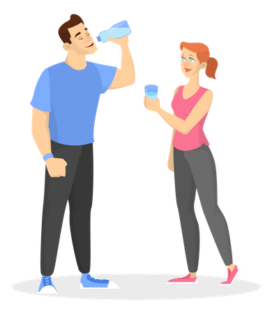 Couple drink water  Illustration