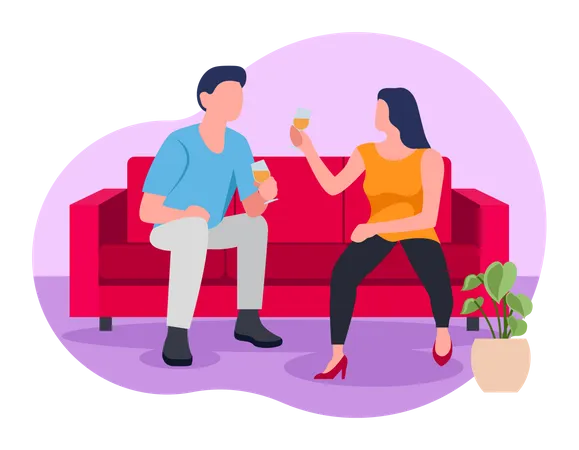 Couple Drinking and celebrating  Illustration