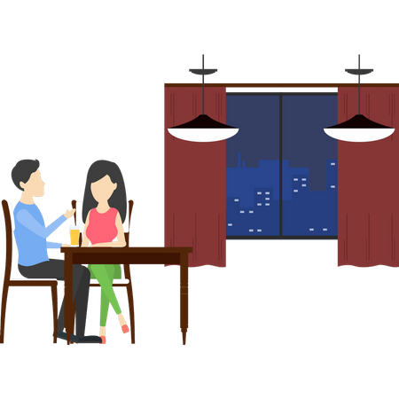 Couple drinking beer in restaurant  Illustration