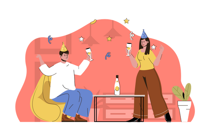 Couple drinking champagne  Illustration