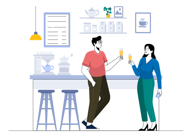Couple drinking cocktail in cafe Illustration