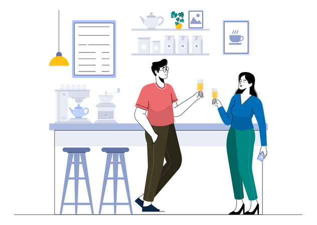 Couple drinking cocktail in cafe  Illustration