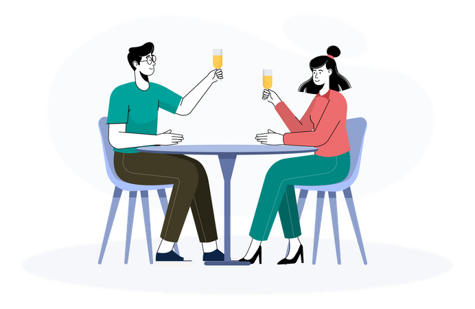 Couple drinking cocktail in restaurant Illustration