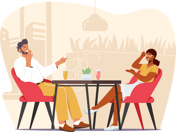 Couple drinking coffee at cafe Illustration
