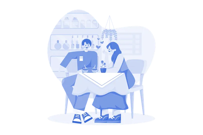 Couple Drinking Coffee In A Coffee Shop Illustration