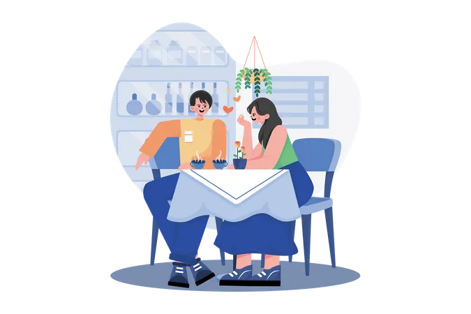 Couple Drinking Coffee In A Coffee Shop Illustration