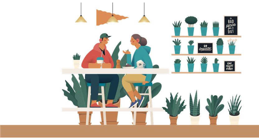 Couple drinking coffee in coffee shop  Illustration