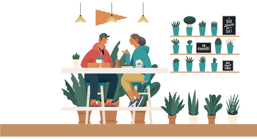 Couple drinking coffee in coffee shop  Illustration