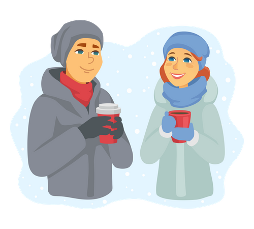 Couple drinking coffee in winter Illustration
