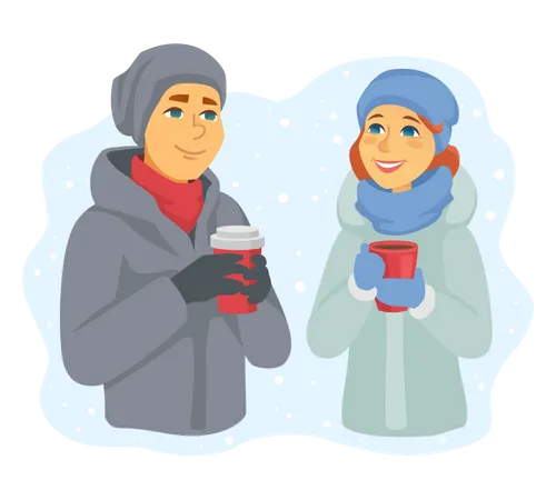 Couple drinking coffee in winter Illustration
