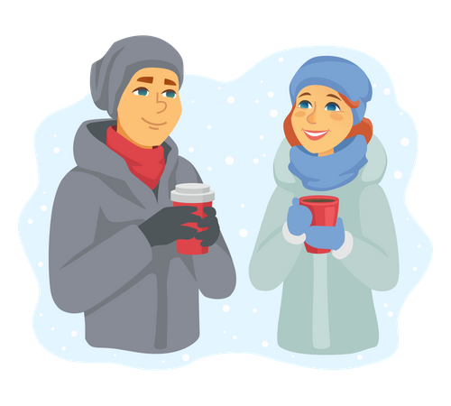 Couple drinking coffee in winter  Illustration
