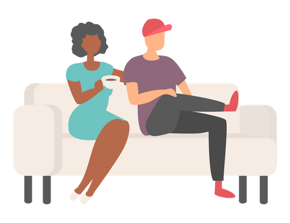 Couple drinking coffee on sofa  Illustration