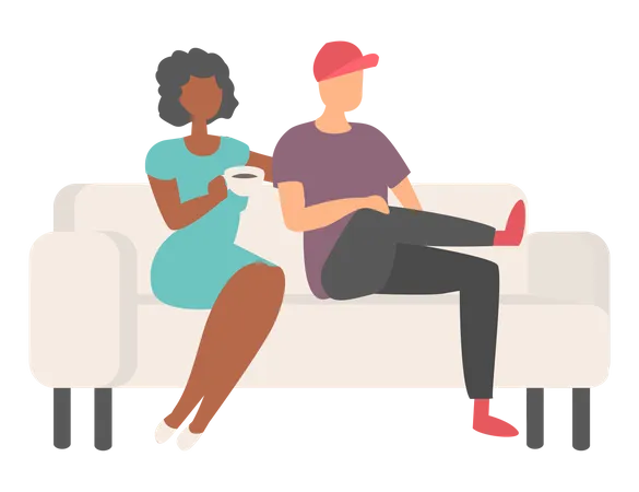 Couple drinking coffee on sofa  Illustration