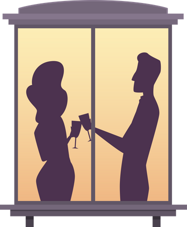 Couple drinking drink view from window Illustration