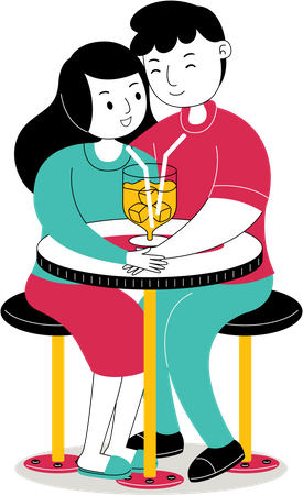 Couple drinking from one drink  Illustration