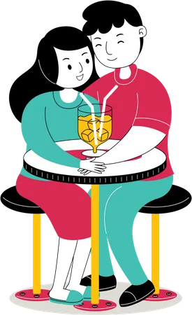 Couple drinking from one drink  Illustration