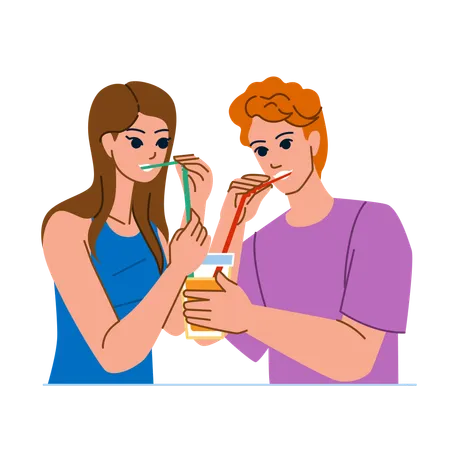 Couple drinking juice  Illustration