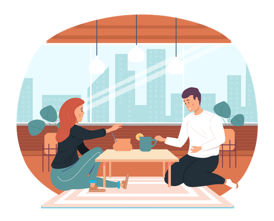 Couple drinking tea together at home  Illustration