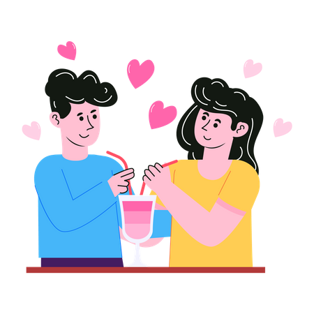 Couple drinking together from one drink Illustration