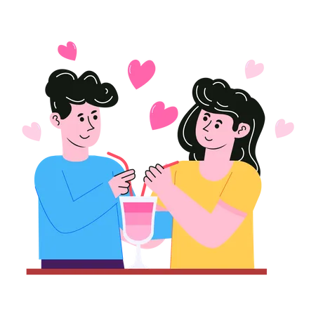 Couple drinking together from one drink Illustration