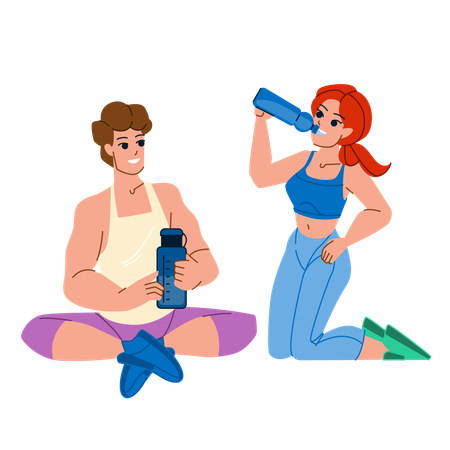 Couple drinking water  Illustration