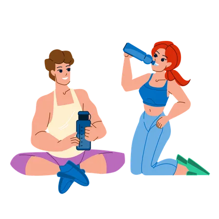 Couple Gym Vector Workout Man Woman Fit Training Healthy Sport Exercise Body Young Athlete Couple Gym Character People Flat Cartoon Illustration Illustration