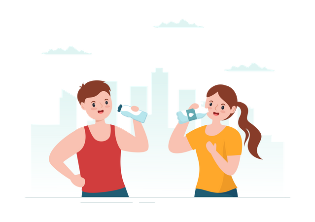 Couple Drinking Water  Illustration