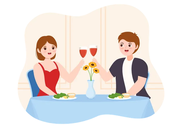 Couple drinking wine at greek restaurant Illustration