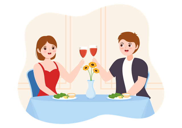 Couple drinking wine at greek restaurant  Illustration