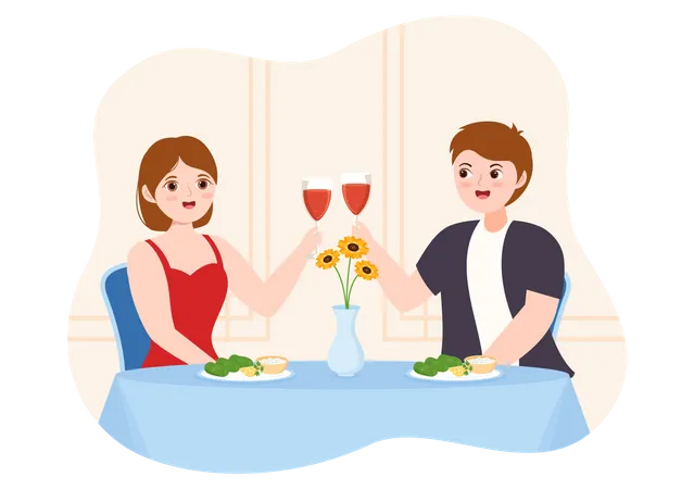 Couple drinking wine at greek restaurant  Illustration