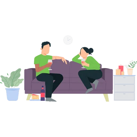 Couple drinking wine on couch  Illustration