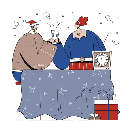 Couple drinking wine to celebrate Christmas  Illustration