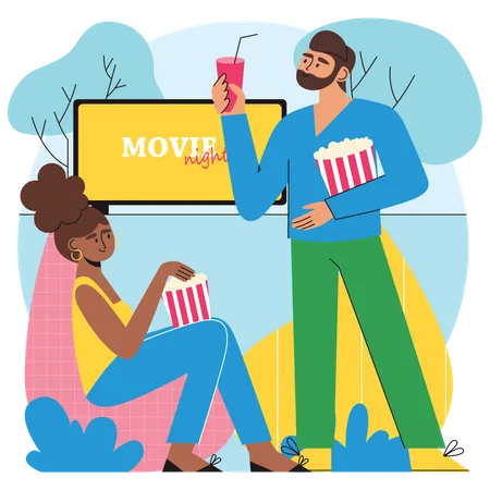 Couple Drive In Cinema  Illustration