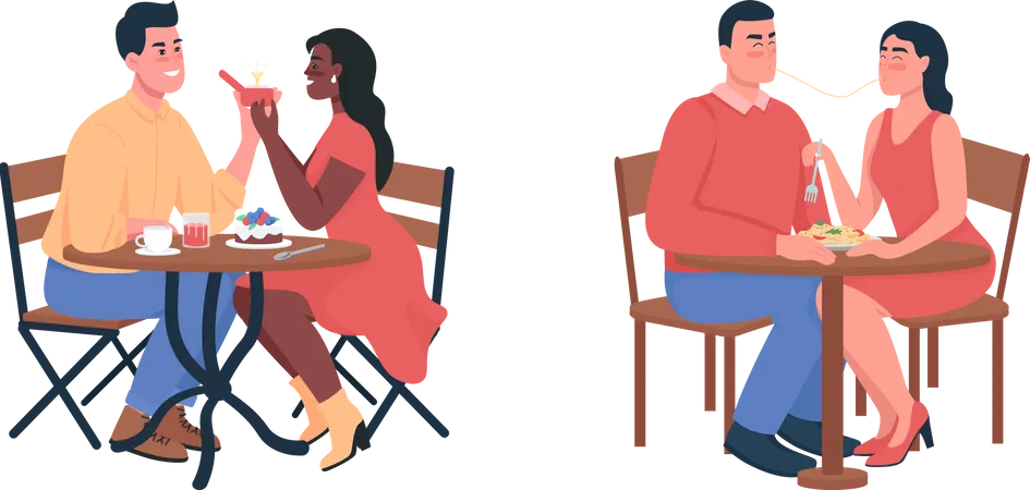 Couple during romantic dinner date Illustration